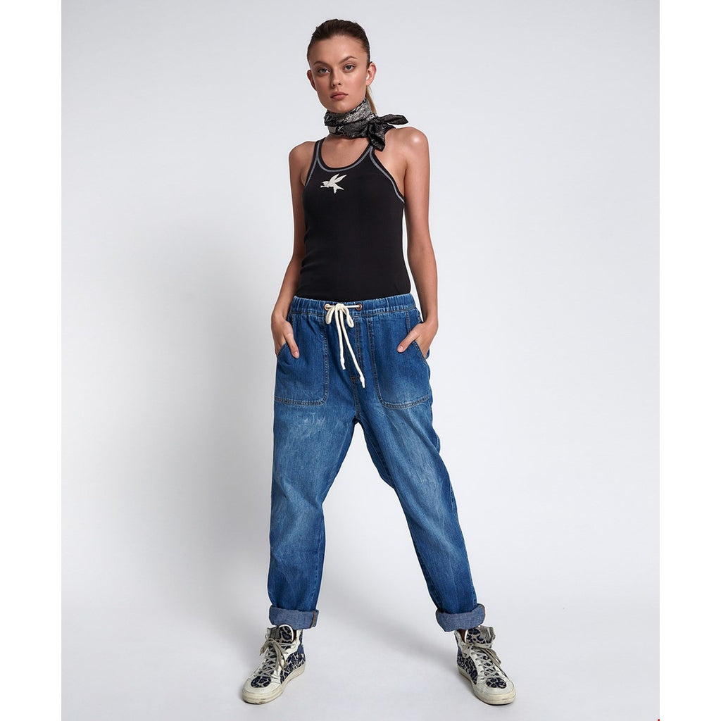 New One Teaspoon HIGH WAIST SHABBIES DRAWSTRING JEANS $180 Resort Blue SMALL 26