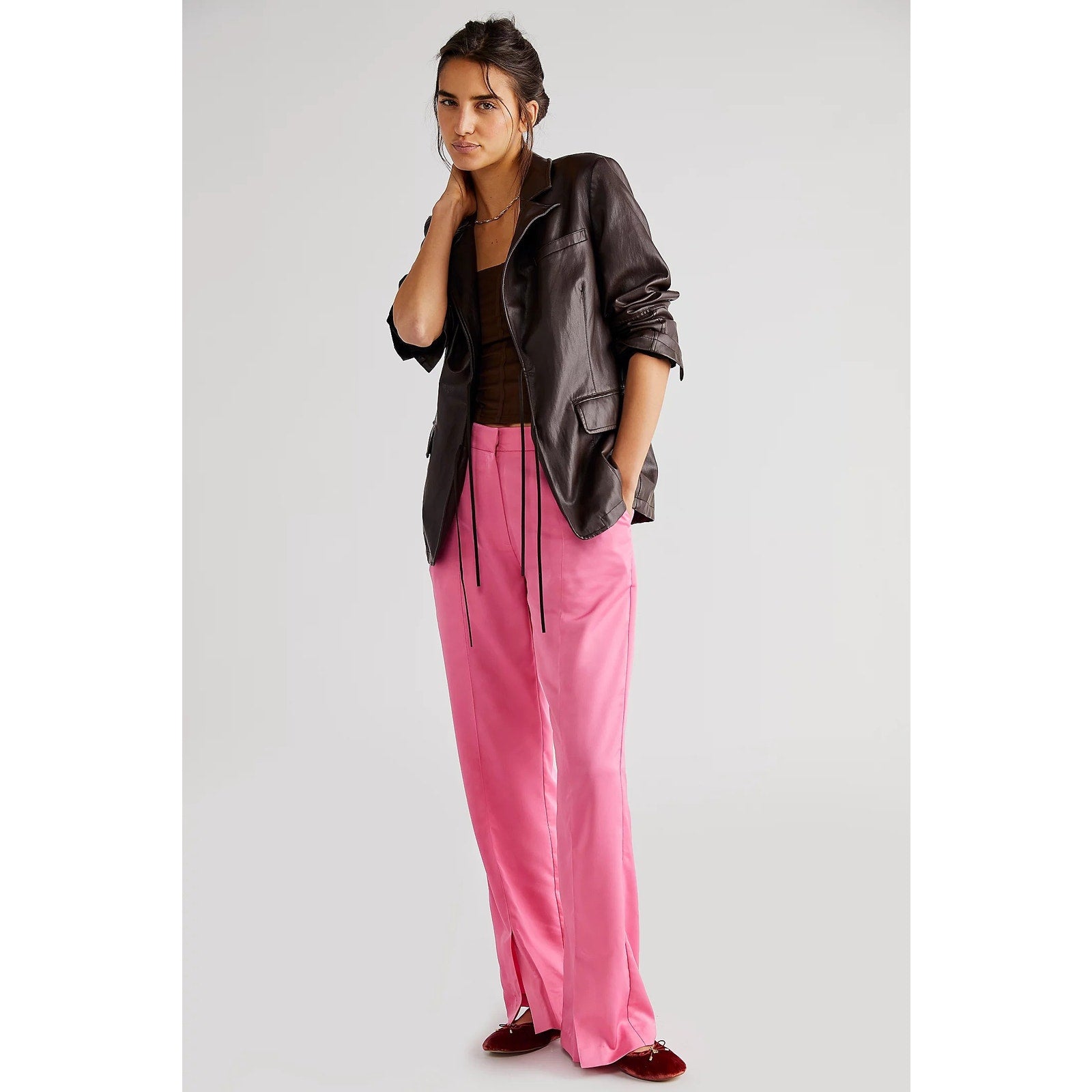 New Free People Cras Samy Wide-Leg Pants $188 SMALL 36 Pink Classic Trousers