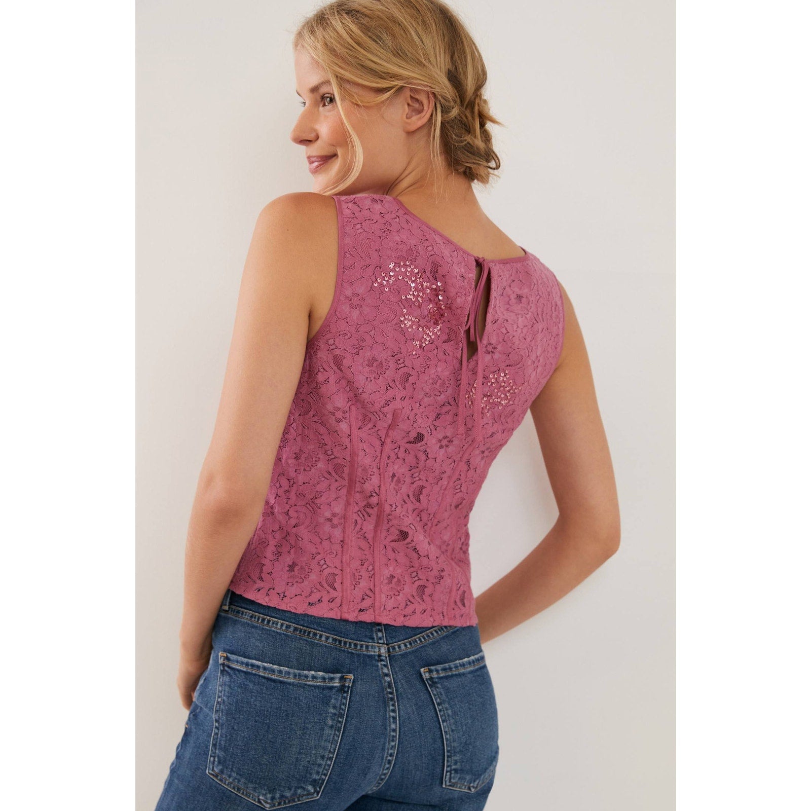 New Anthropologie Soraya Sequined Blouse $118 SIZE 4 Pink Floral Lace