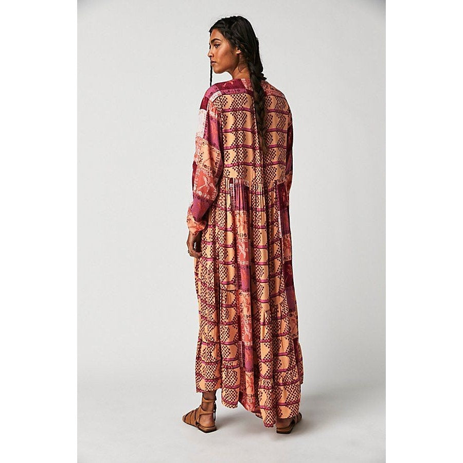 New Free People Ibiza Getaway Boho Maxi Top Dress $198 X-SMALL Sunset Combo