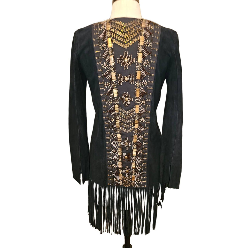 New Free People CLEOBELLA Taylor Jacket $739 Black FRINGED Embellished SUEDE