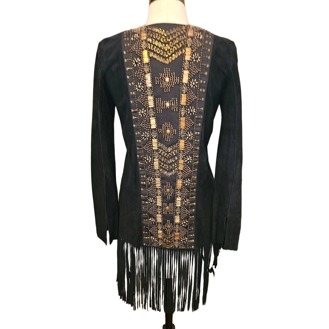 New Free People CLEOBELLA Taylor Jacket $739 Black FRINGED Embellished SUEDE