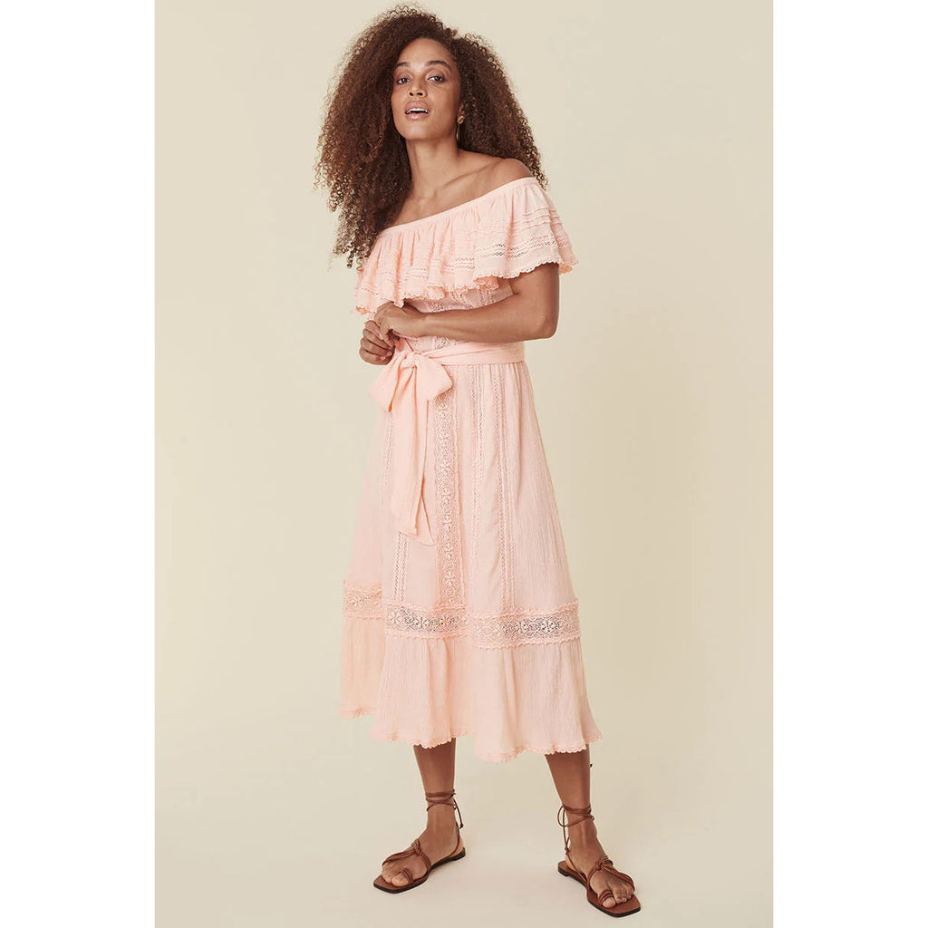 New Free People x Spell Cassie Off The Shoulder Lace Gown $299 X-SMALL Pink Free People