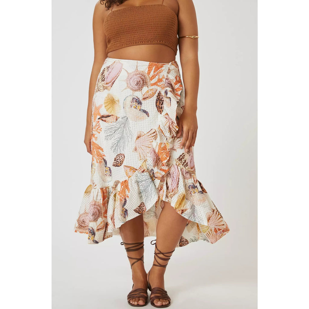 New Anthropologie Maeve A-Line Wrap Midi Skirt $170 PLUS 16W Sea Shell