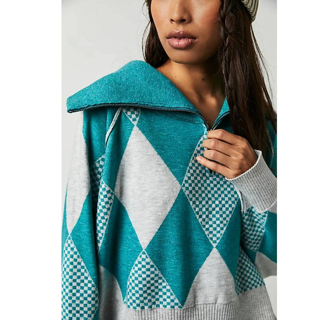 Free People Lucy Half Zip Pullover Sweater Top