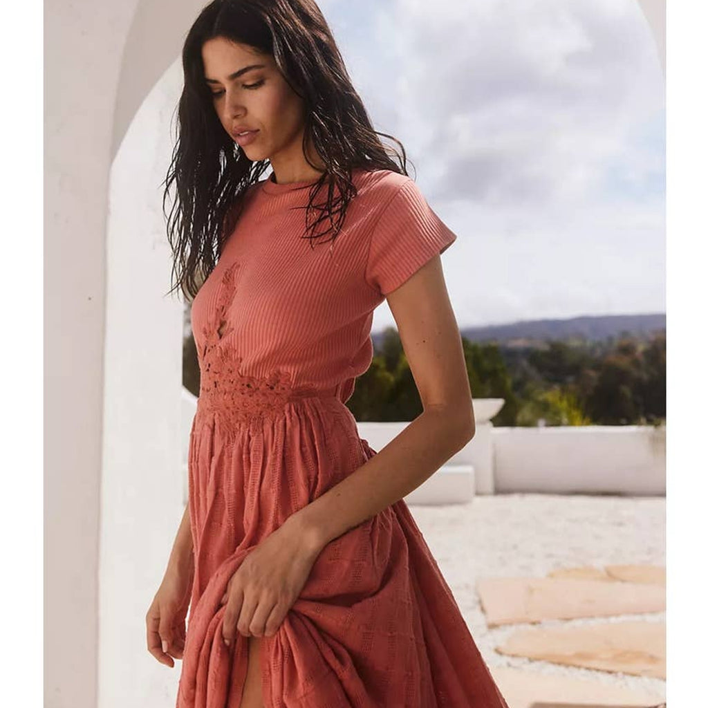 New Free People Serenity Maxi Dress $168  X-SMALL Peach BOHO-CHIC
