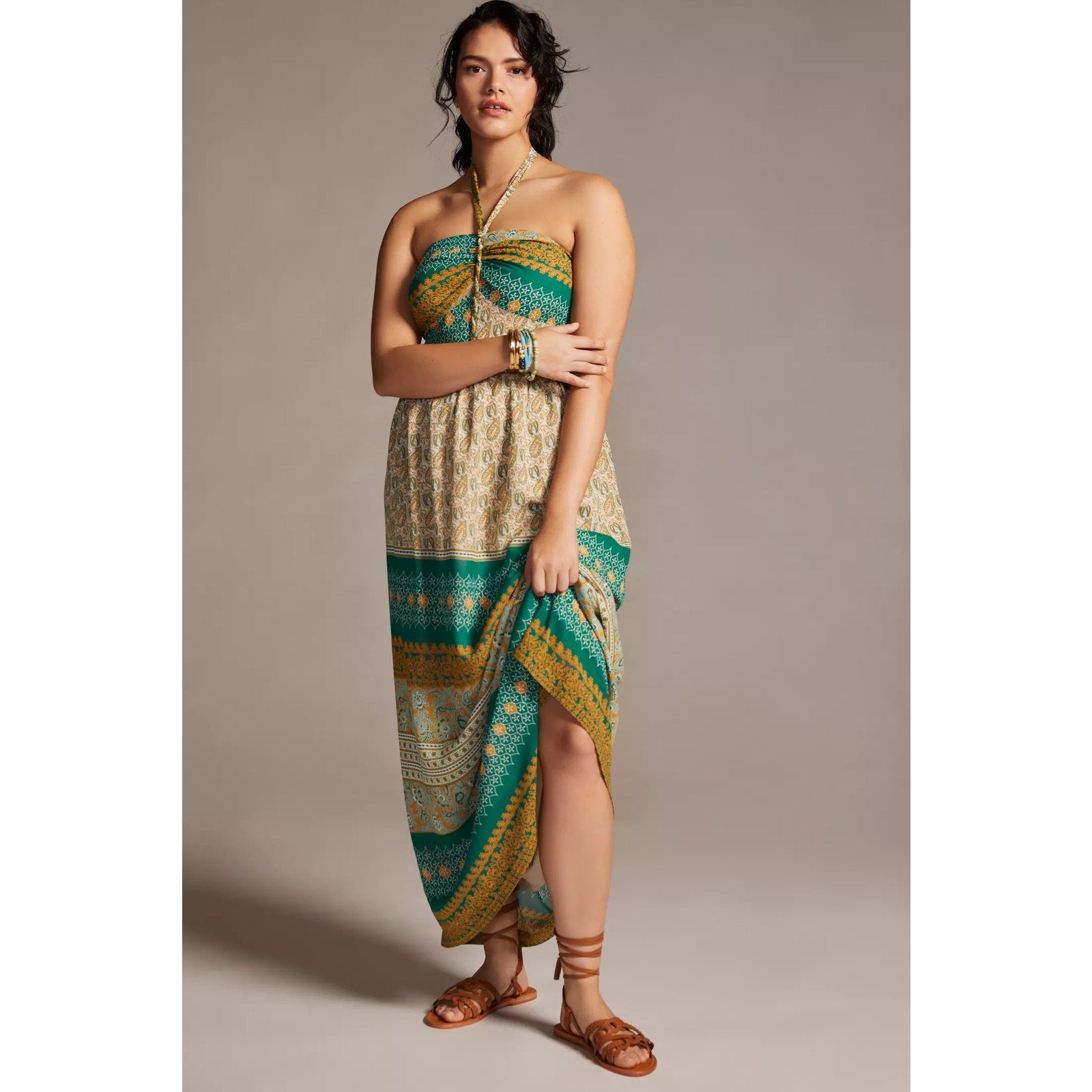New Anthropologie TINY Twist Halter Maxi Dress $198 MEDIUM Green