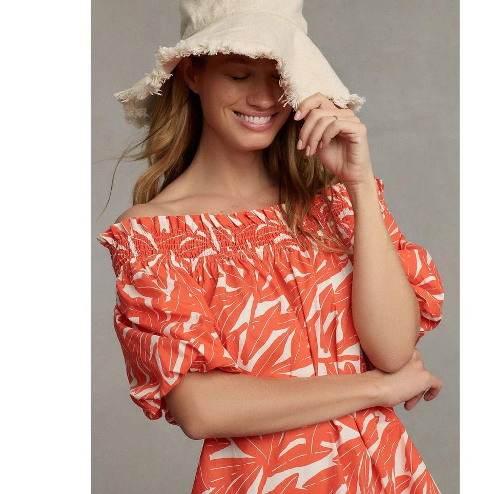 New Anthropologie WHIT TWO Banana Leaf Off-The-Shoulder Tunic Dress $198 SMALL