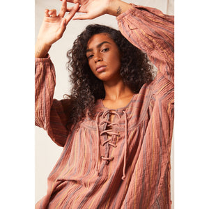 Free People x One Teaspoon Desert Stripe Tangiers Lace Front Tunic Sz S
