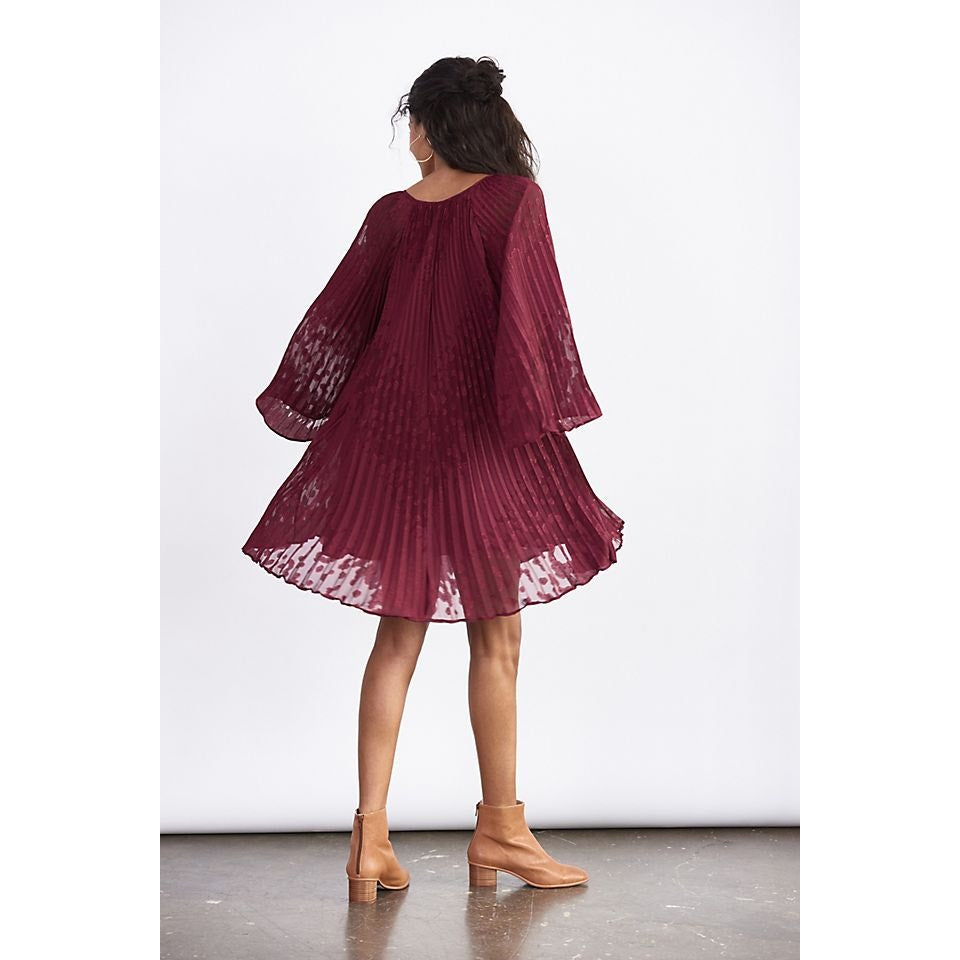 New Anthropologie Toulon Pleated Swing Mini Dress $158 SMALL Plum