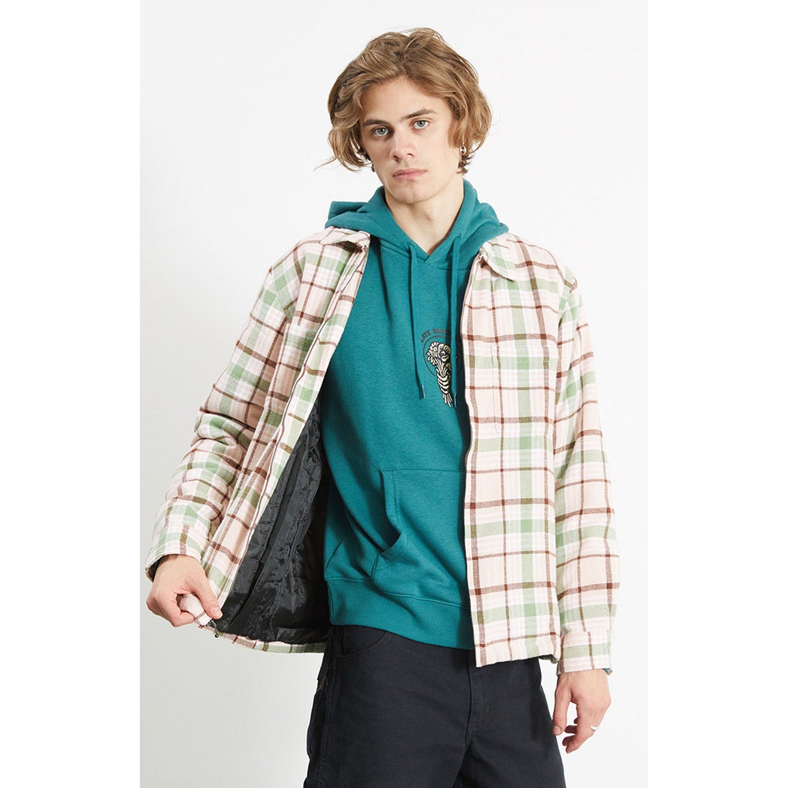 New Urban Outfitters OBEY Dom Plaid Shirt Jacket $120 MEDIUM Pink Clay