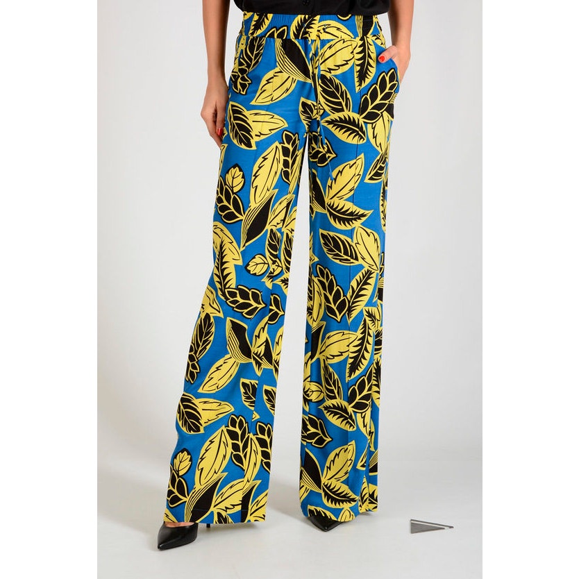 New MOSCHINO Boutique Leaf Pants $272 SIZE 6 Blue Elastic Drawstring Waist