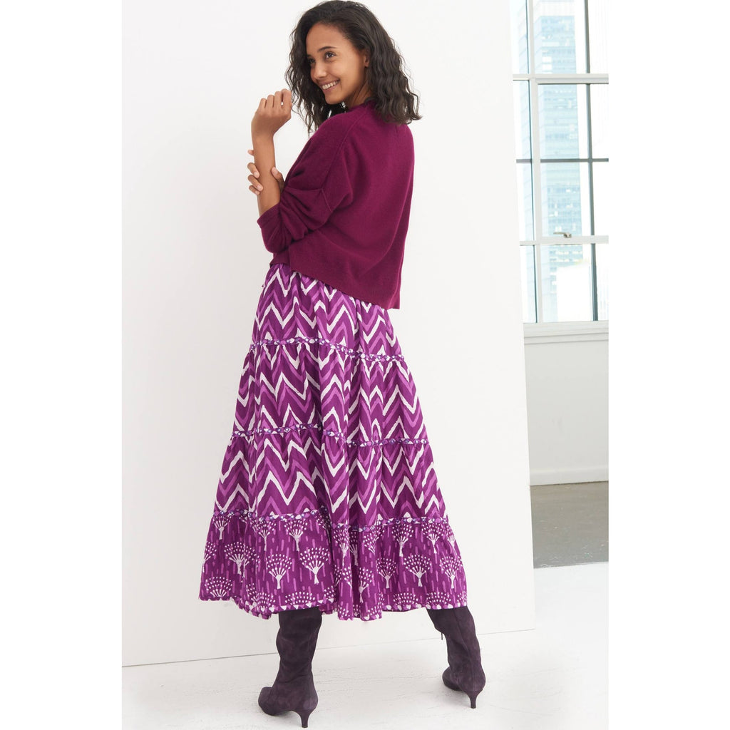 Anthropologie Krissa Tiered Maxi Skirt by Nikasha SIZE 6 Purple Motif Anthropologie