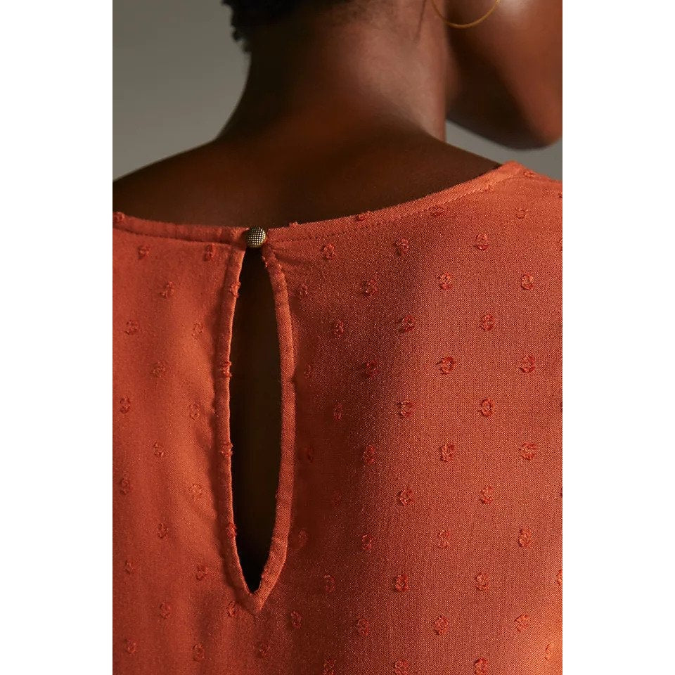 New ANTHROPOLOGIE Tiered Puff Long Sleeve Mini Dress $160 MEDIUM Terracotta