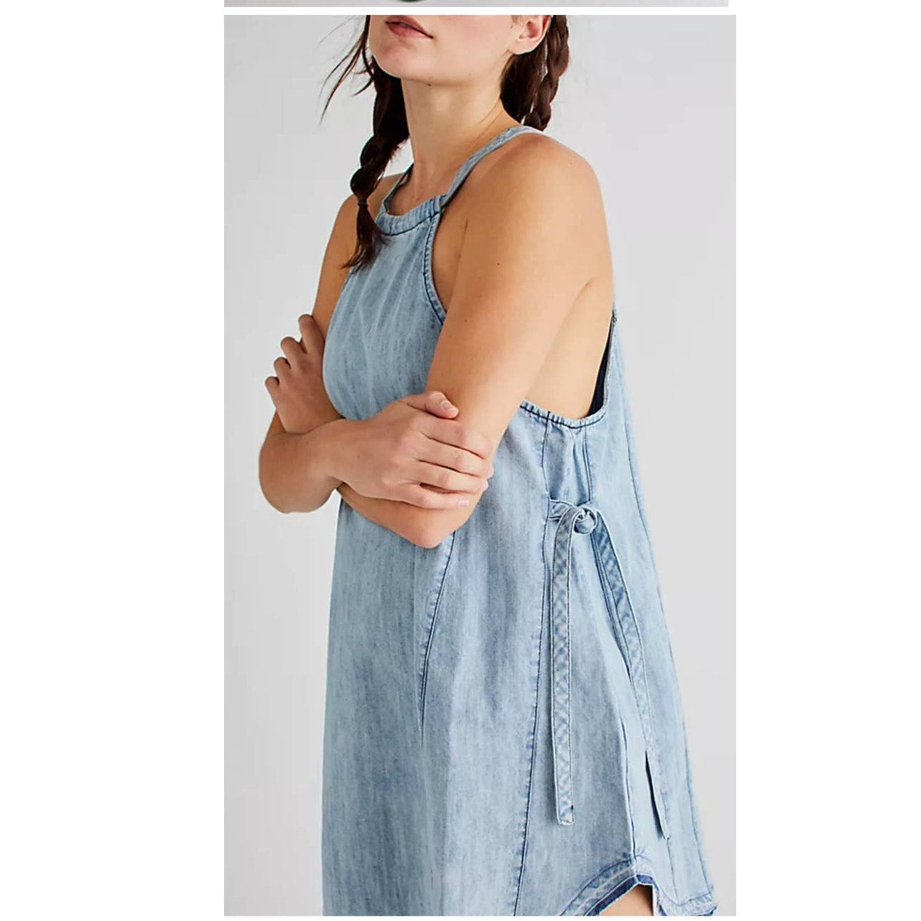 New Free People Isabella Denim Tunic $128  SMALL Blue Halter Style Mini Dress
