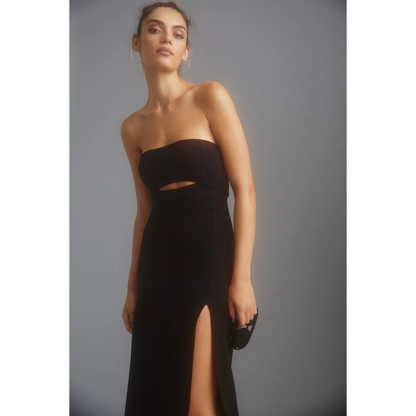 New Anthropologie Maeve Ribbed Cutout Dress STRAPLESS $160 X-LARGE Black
