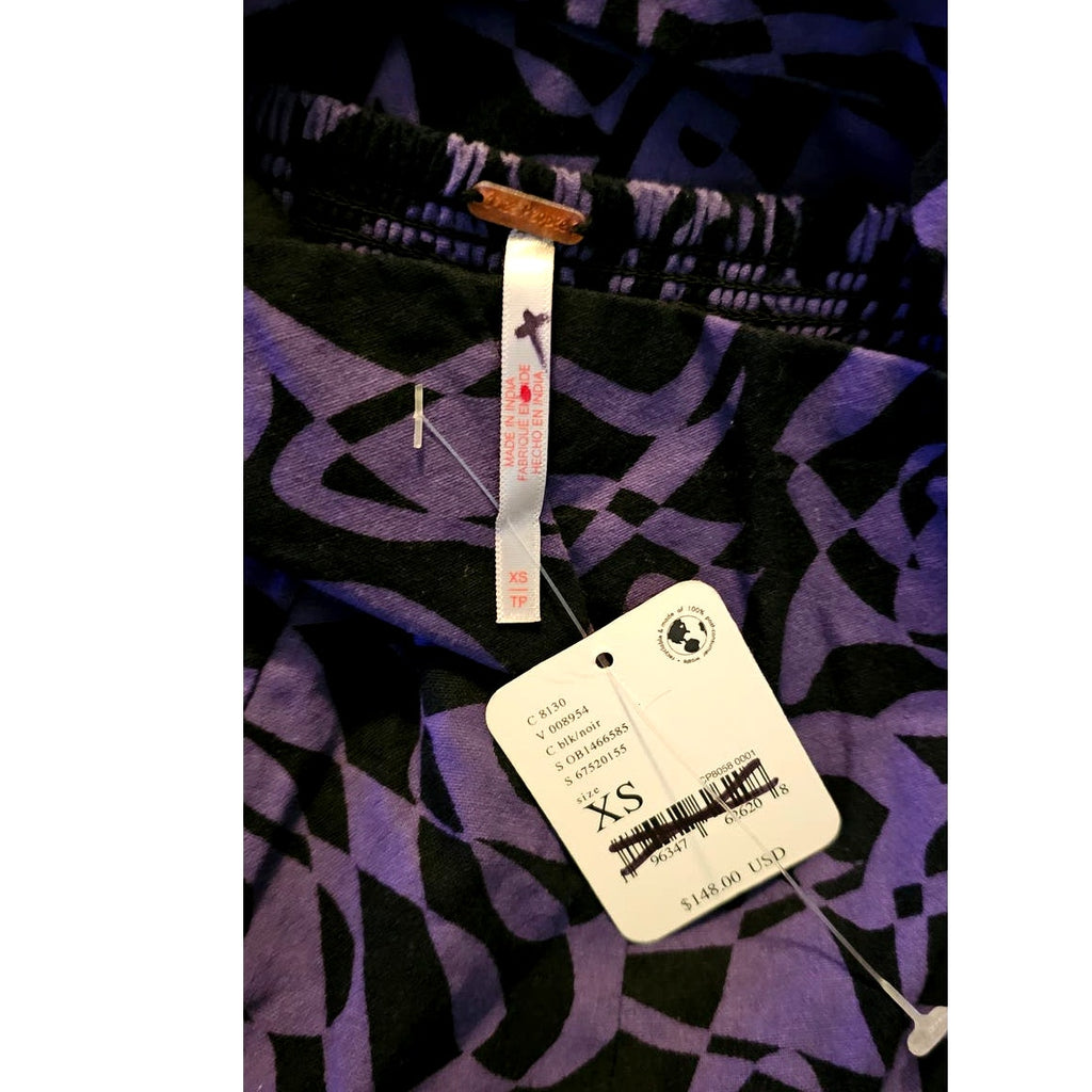 New Free People Kira Halter Boho Jumpsuit $148 X-SMALL Purple & Black Cutout
