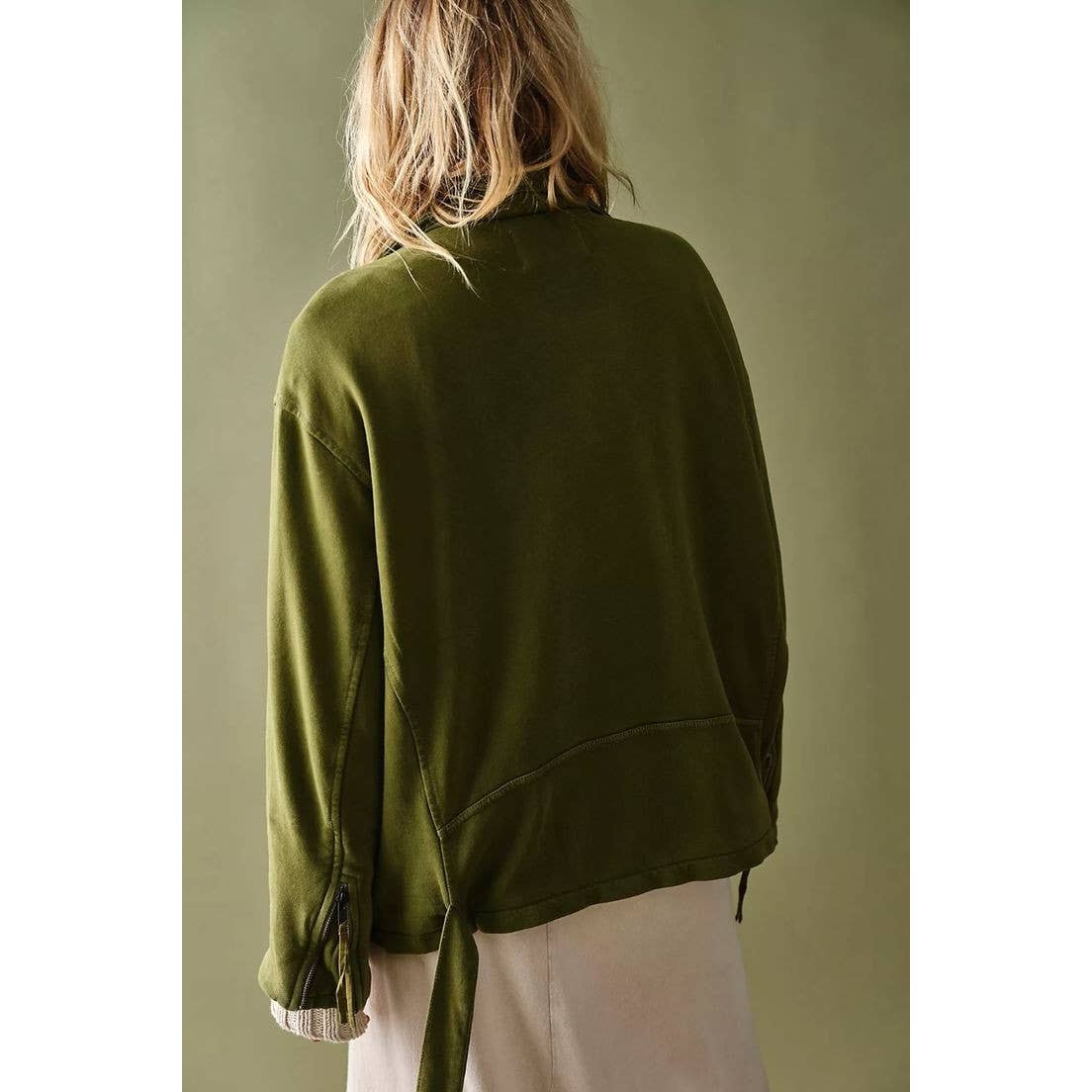 New Free People WTF Rebel Rebel Knit Moto Jacket $198 SMALL Olive Oversized