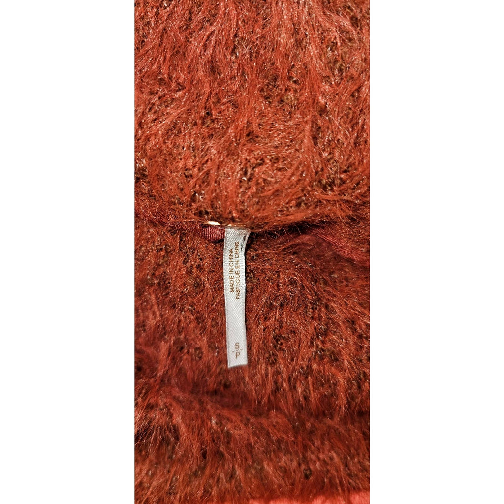 New Free People Mallow Mini Fuzzy Sweater Mini Dress $148 SMALL Rustic Red