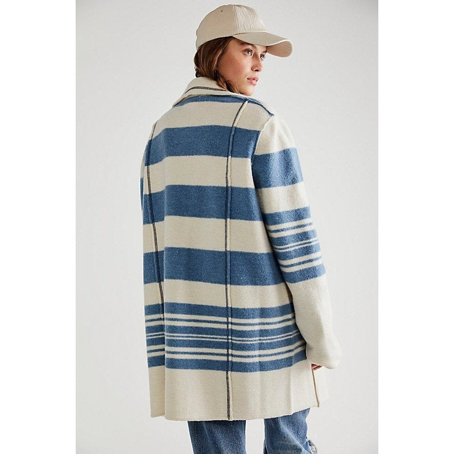 New FREE PEOPLE We The Free Acadia Cardi WOOL $368 XS/S Blue & Cream