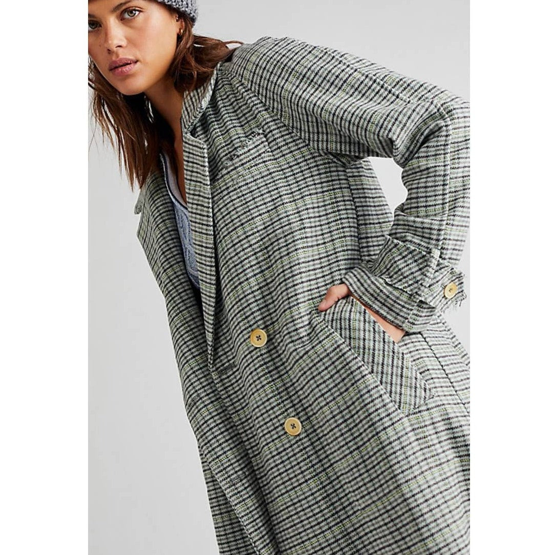 New Free People WE THE FREE Liberty Duster Plaid Jacket $298 X-SMALL Light Blue