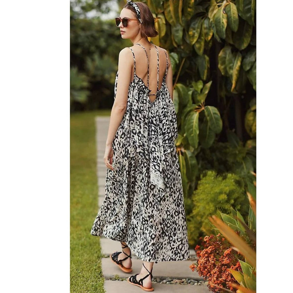 New Anthropologie Strappy Midi Dress $138 XXS 00 Black & White Cover-Up