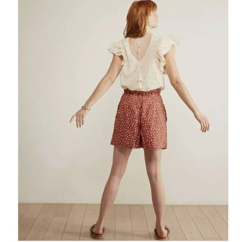 New Anthropologie x The Odells Malmo Belted Beach Shorts $248 SIZE 6 Red Motif