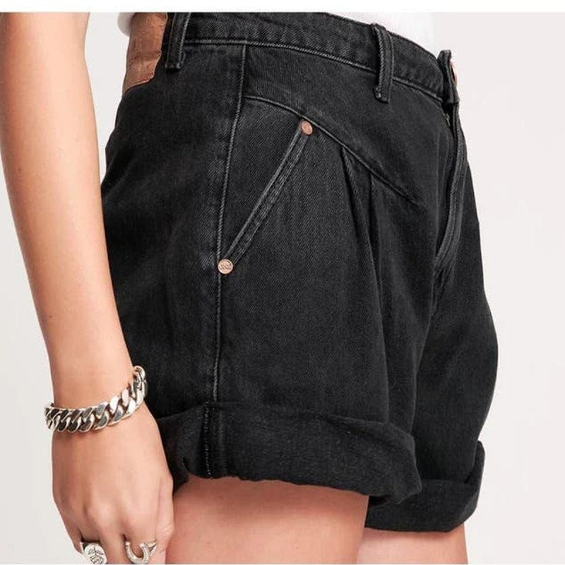 New FREE PEOPLE One Teaspoon Streetwalkers High-Waist Shorts $130 SIZE 24 Black