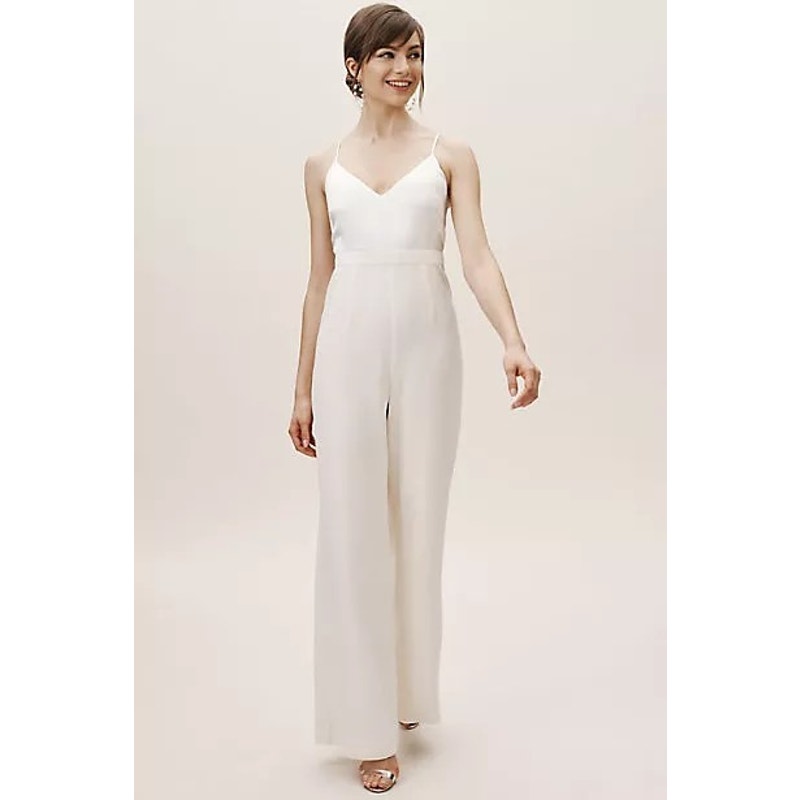 New BHLDN x Jill Stuart Nicki Jumpsuit $328 Sz 6 Off-White BRIDAL Wide-leg Crepe