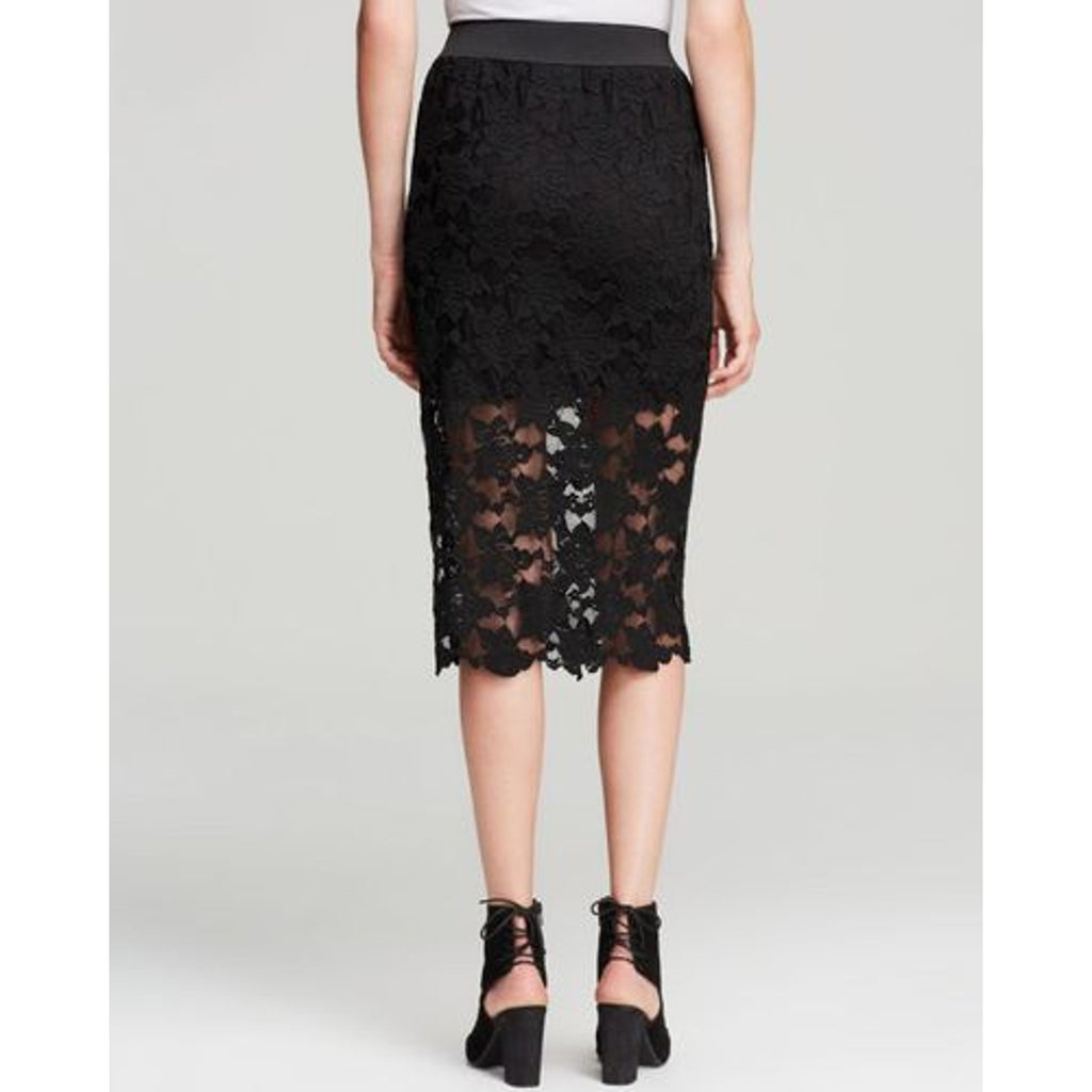 New Free People Lace Pencil Skirt Black $78 X-Small Midi Elastic Waist Lined