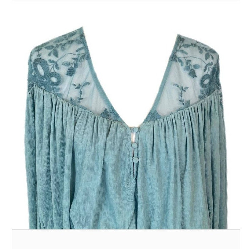 New Free People Clementine Boho Floral Maxi Dress $250 XS/S/M Blue Lace Chiffon