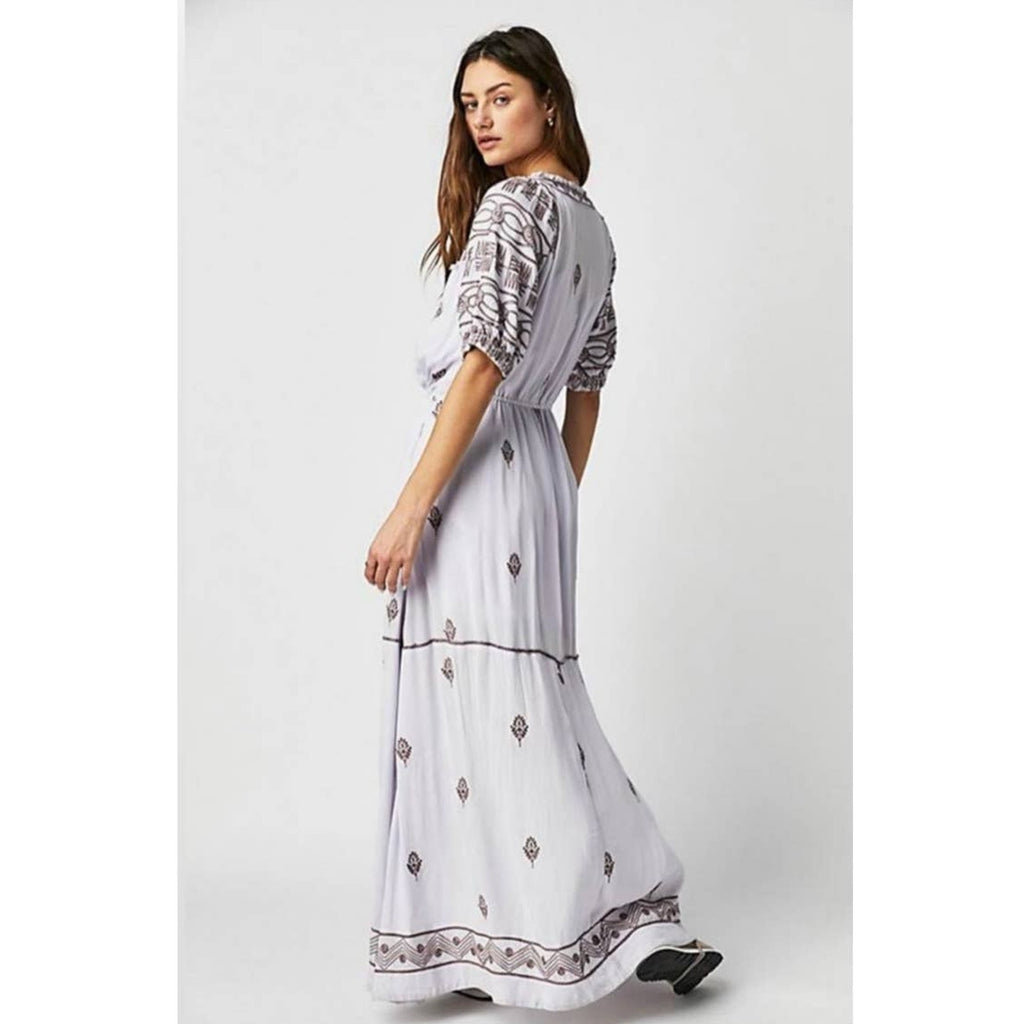 New Free People Riley Embroidered Button Front Midi Dress $188 X-SMALL Stardust