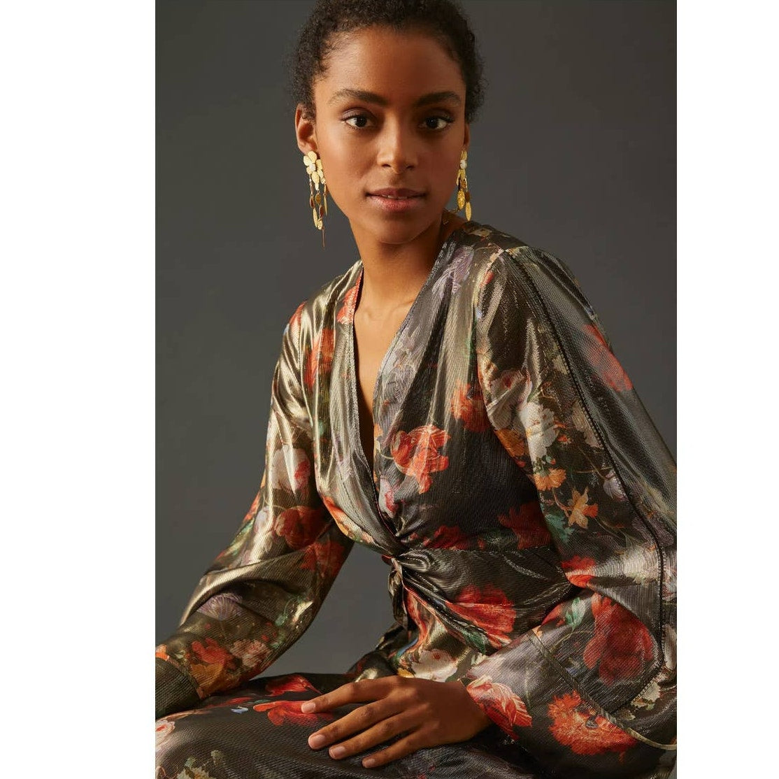 New Anthropologie Caballero Deep V-Neck Maxi Dress $248 X-SMALL Floral