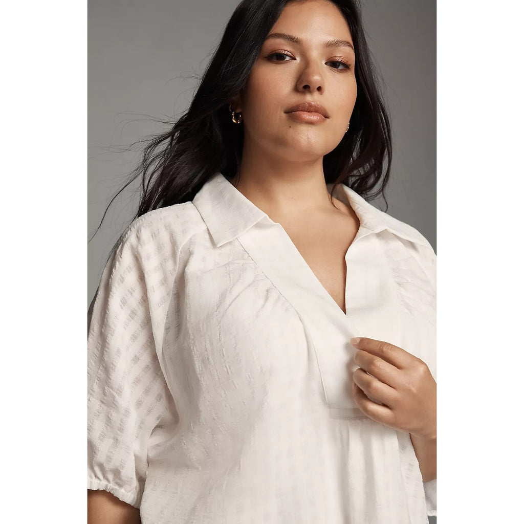 New By Anthropologie V-Neck Tiered-Sleeve Tunic Dress $148 MEDIUM White