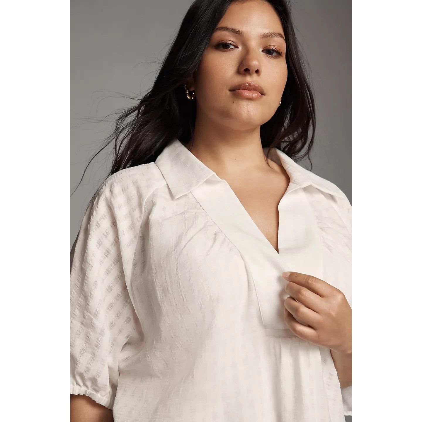 New By Anthropologie V-Neck Tiered-Sleeve Tunic Dress $148 MEDIUM White
