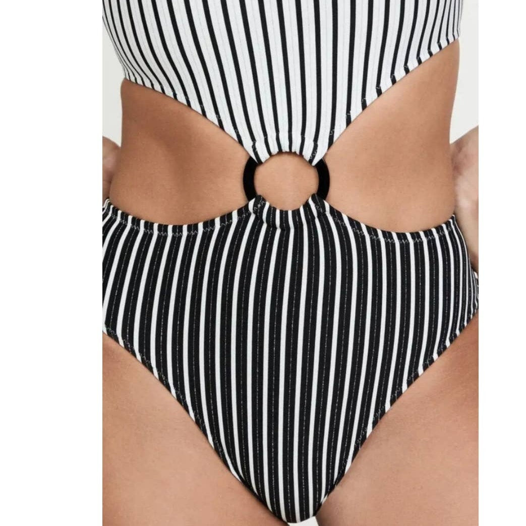 New Free People Solid & Striped The Bailey One-Piece Swimsuit $188 MEDIUM Black