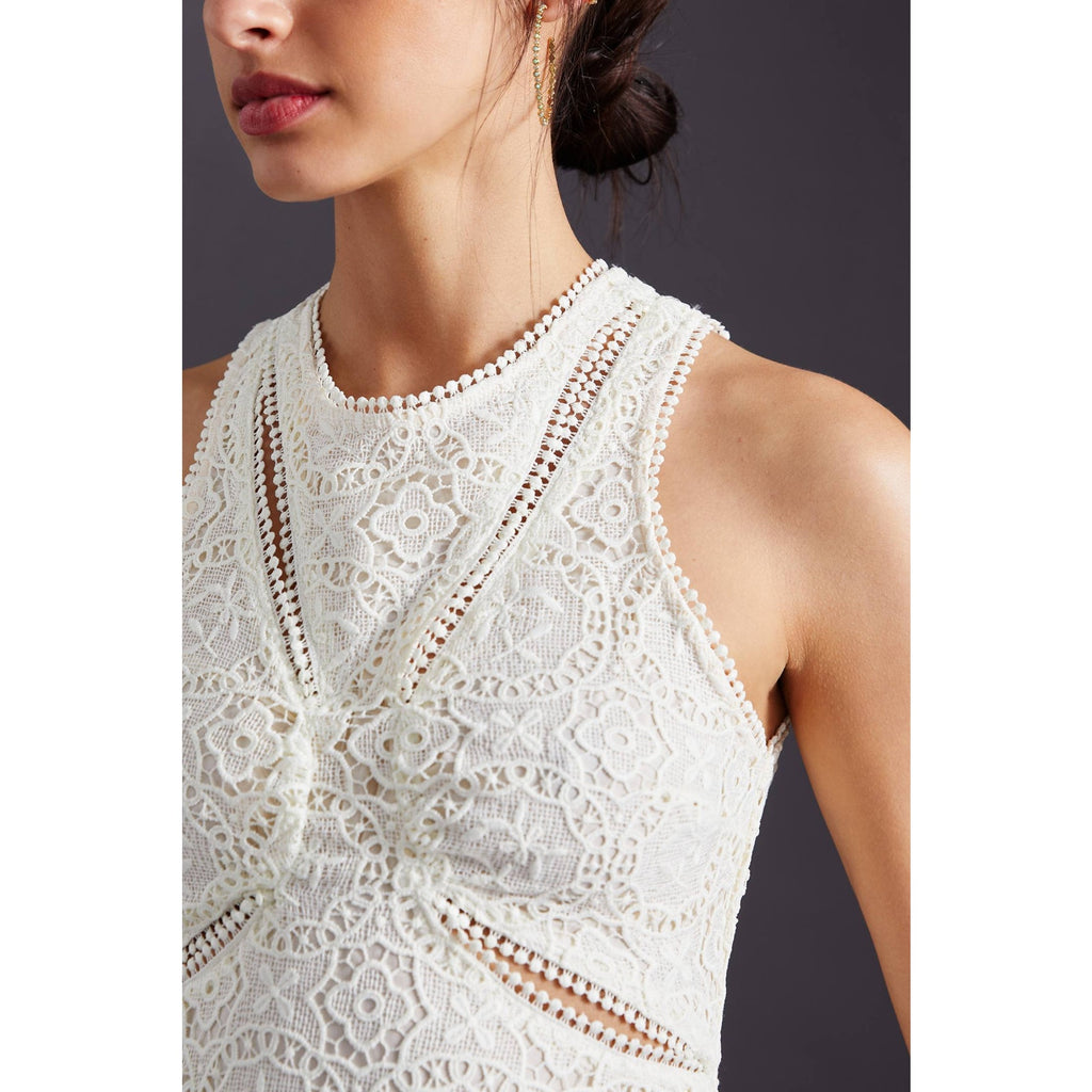 New Anthropologie Embroidered Lace Cutout Maxi Dress $270 SIZE 8 Ivory MIDI