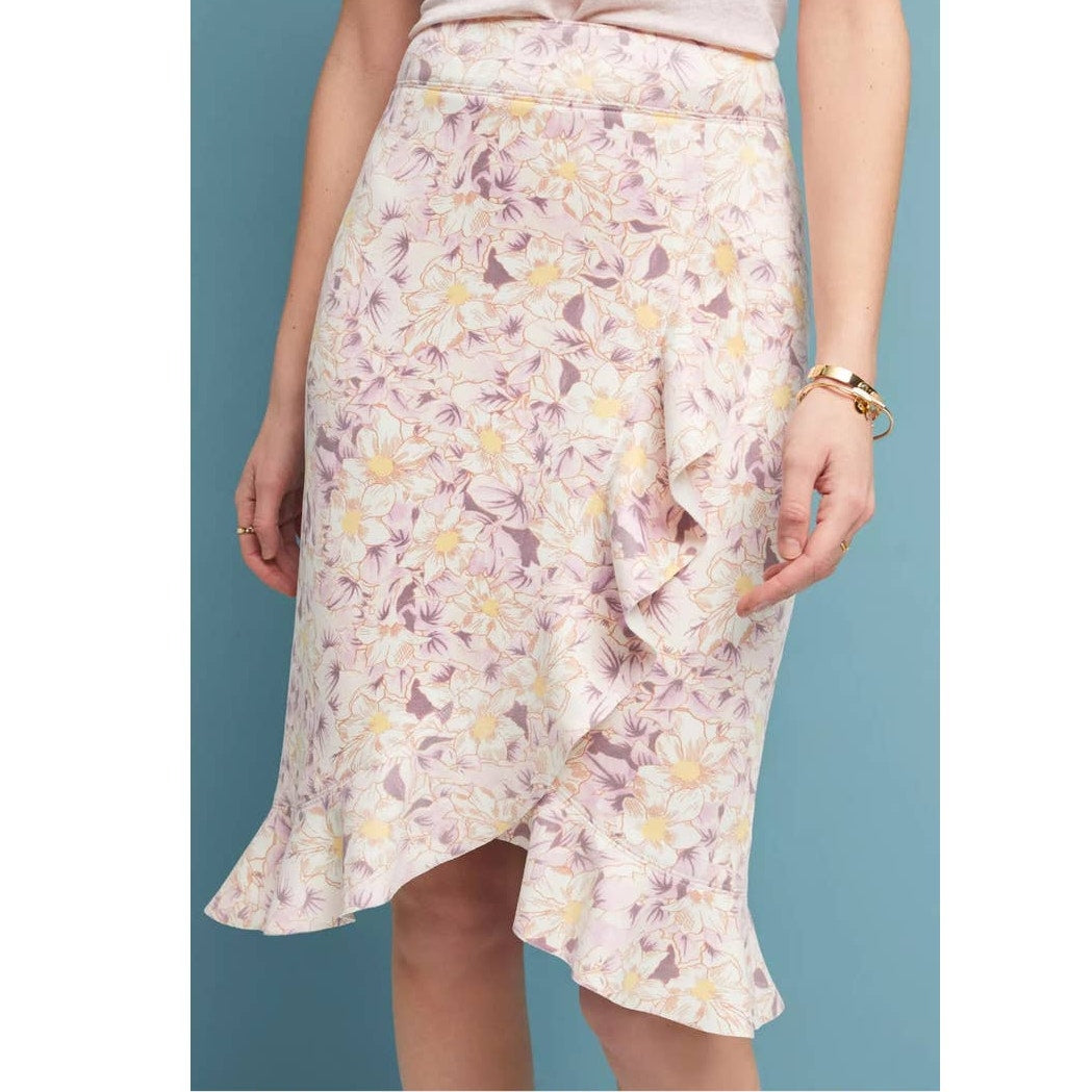 Anthropologie Skye Ruffled Floral Midi Skirt