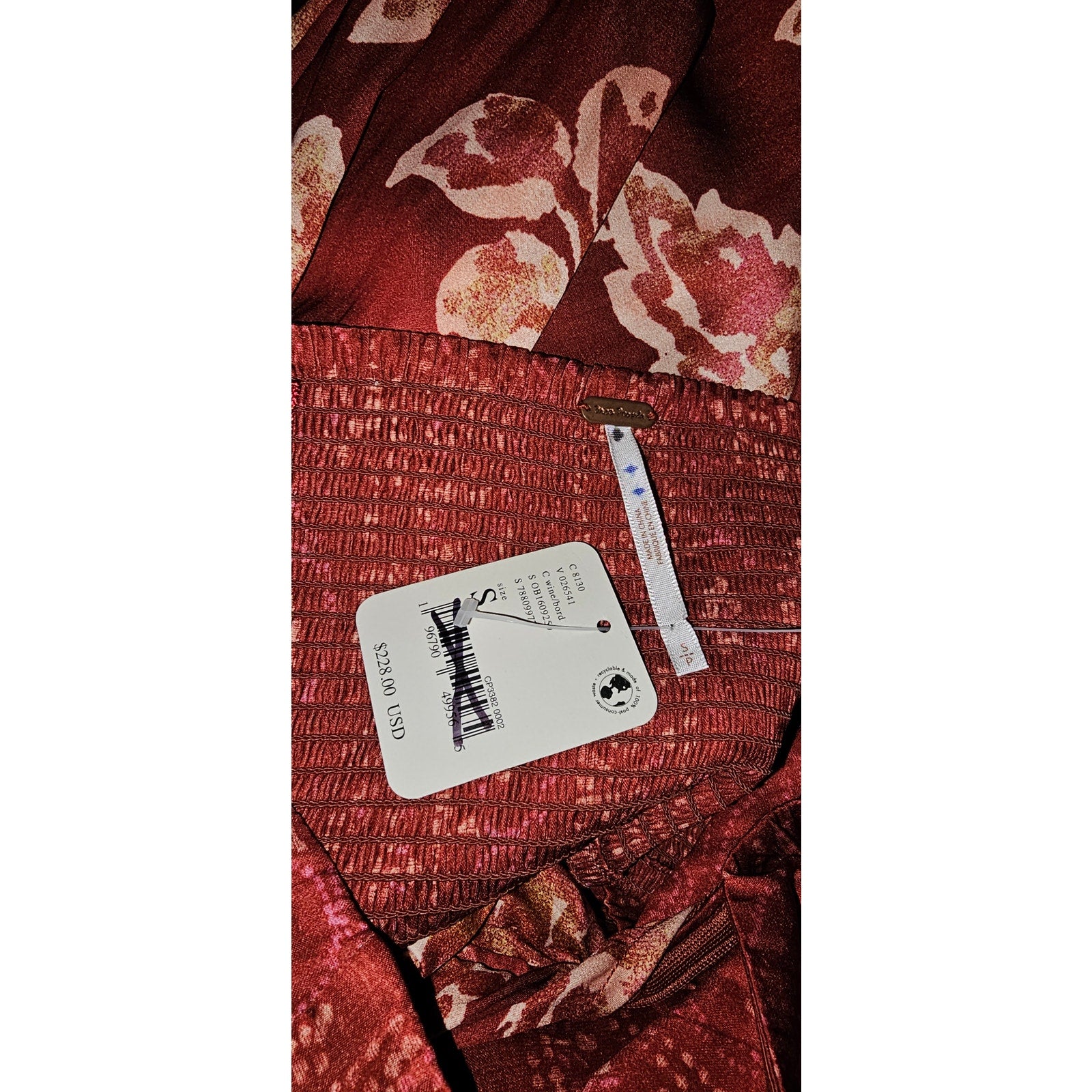 Free People Silky Juliet Jumpsuit SMALL Wine Floral Boho Wide Leg Free People