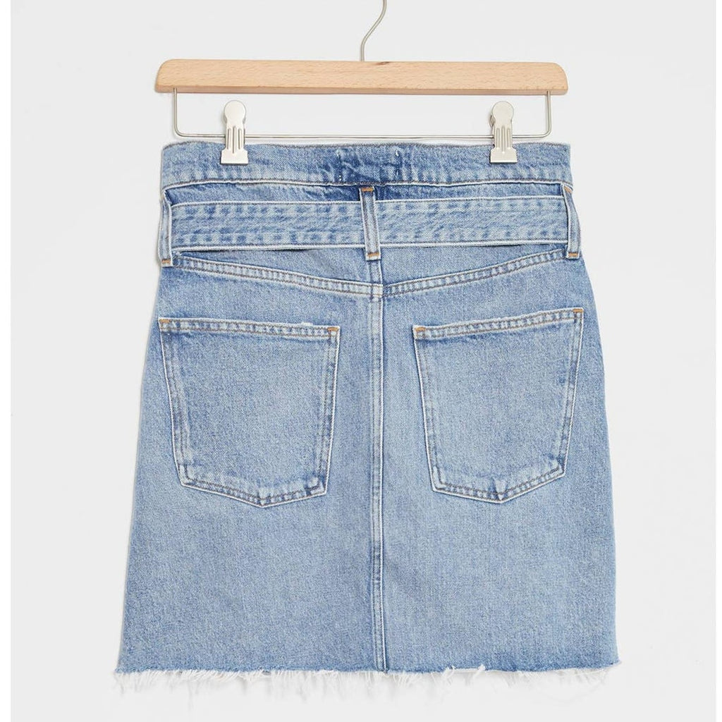 New Anthropologie x Agolde '90s Slim Belted Denim Mini Skirt $188 Sz 25 Raw Hem