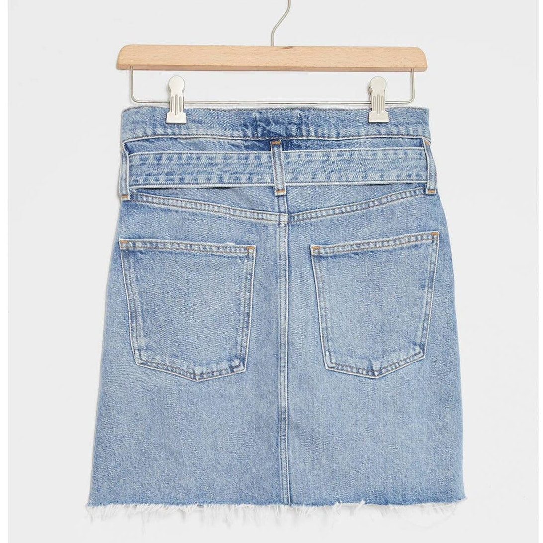 New Anthropologie x Agolde '90s Slim Belted Denim Mini Skirt $188 Sz 25 Raw Hem
