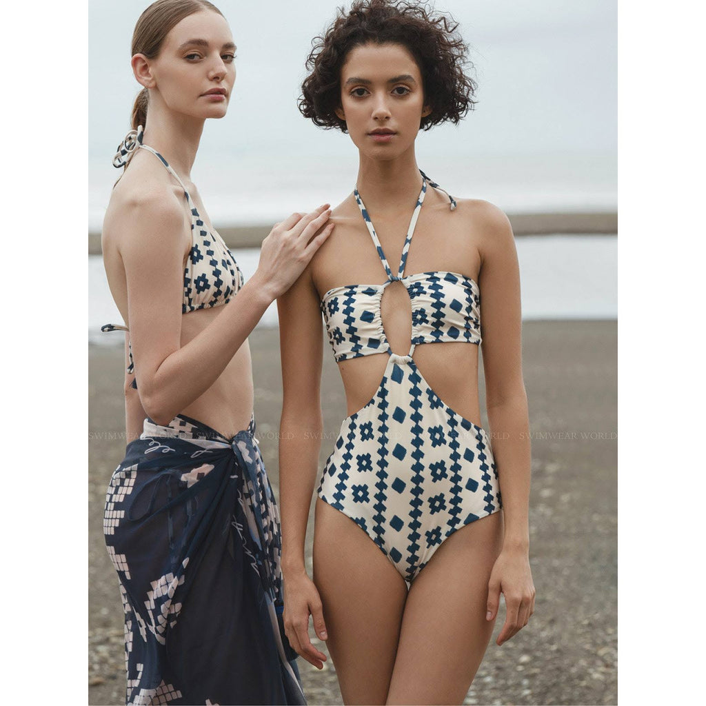 New Anthropologie Encantadore Leti Blueguer Geo One-Piece Swimsuit $160 SMALL
