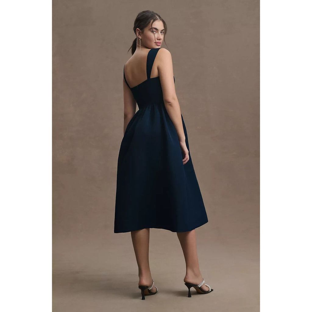 New Anthropologie Blaine Square-Neck Taffeta A-Line Midi Dress $268 SIZE 8 Blue