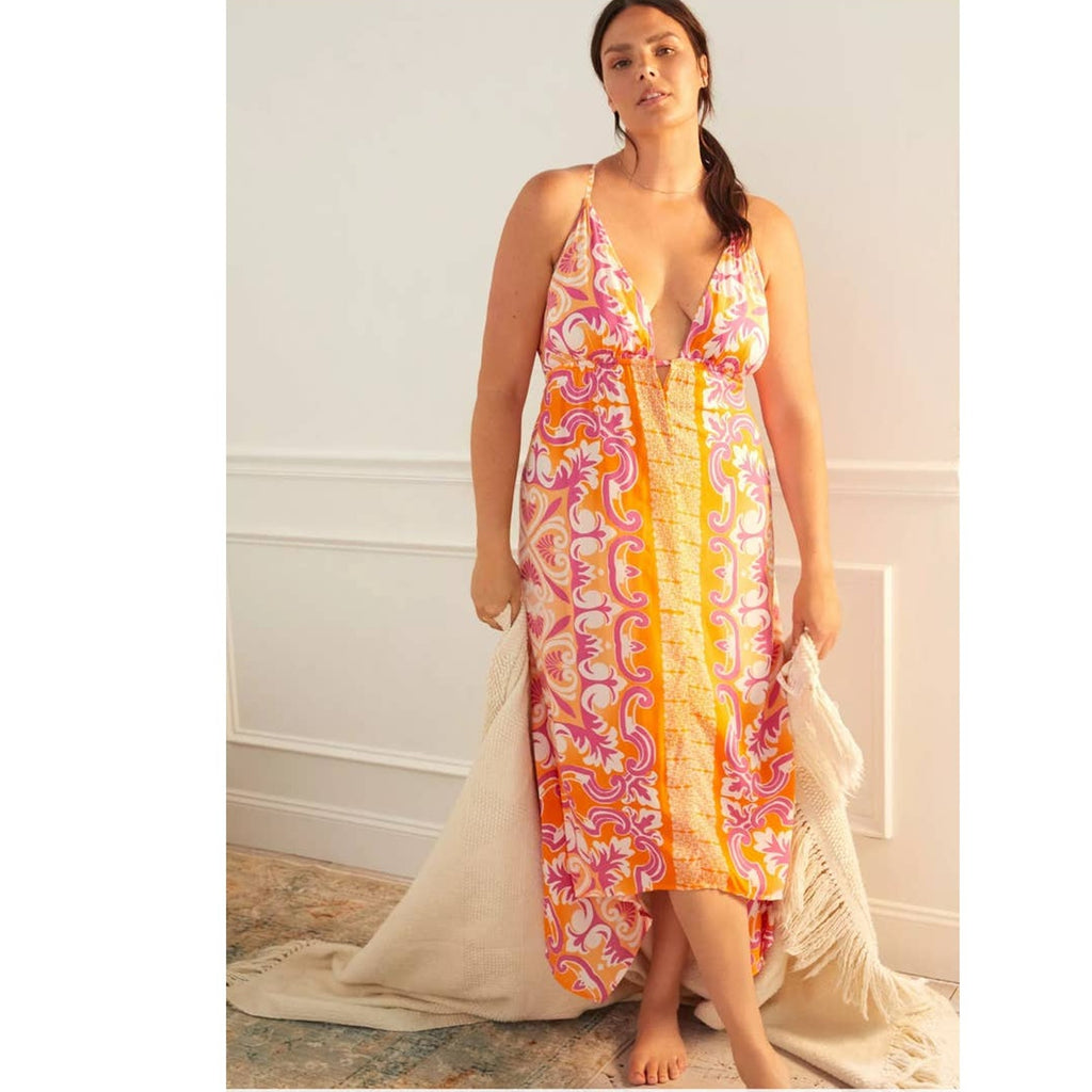 New Anthropologie Abstract Geo Midi Cover-Up Dress $120 SMALL Orange Motif