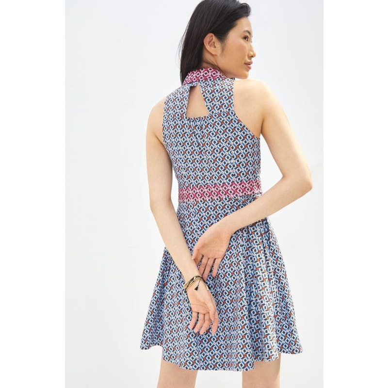 New Anthropologie Buckley Geo Mini Dress by Maeve $148 SIZE 4 Blue Motif