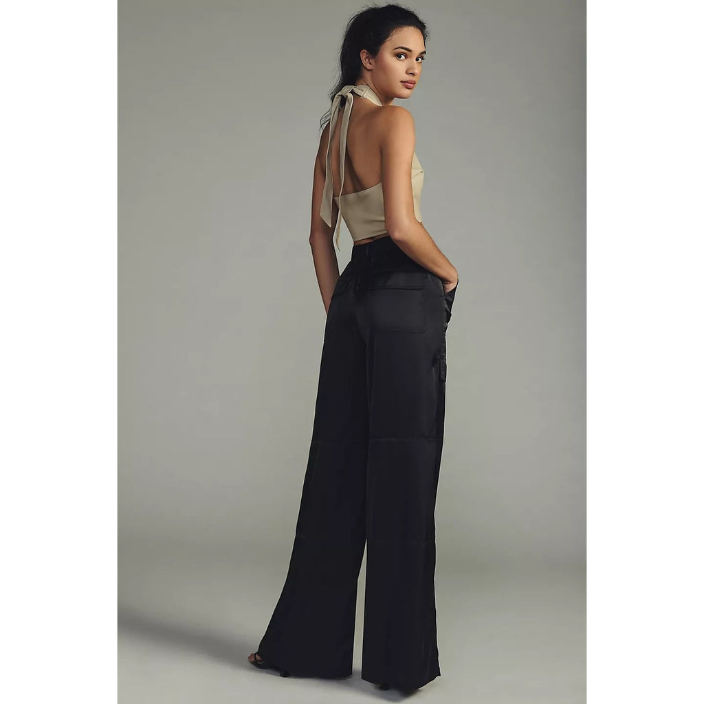 New Anthropologie Hutch Satin Utility Pants $148 SMALL Black Spandex