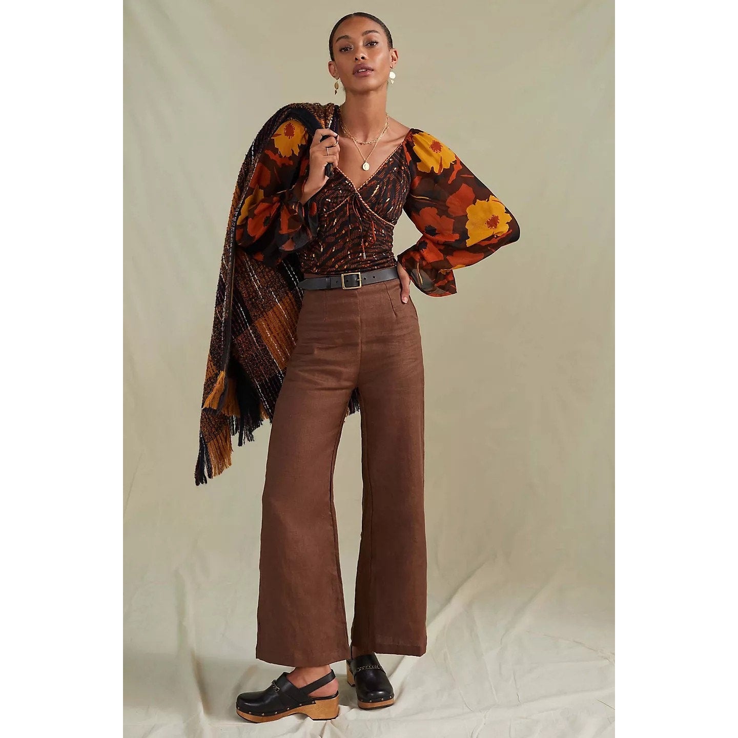 Anthropologie Abstract Puff-Sleeved Blouse