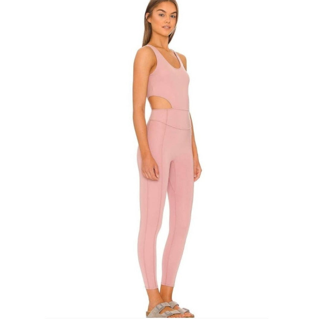 New Free People FP MOVEMENT Back It Up Yoga Jumpsuit $98 MEDIUM Peach