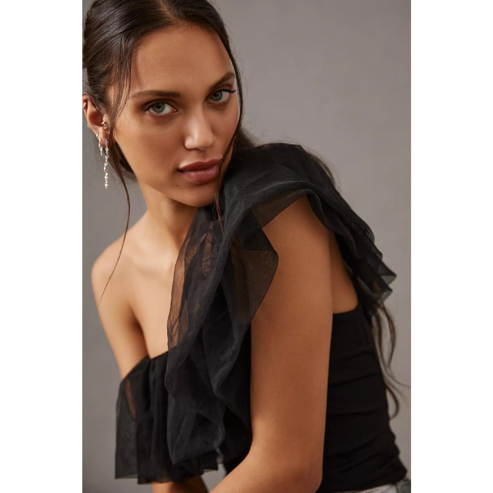New Anthropologie Sunday in Brooklyn One-Shoulder Top $78 LARGE PETITE Black