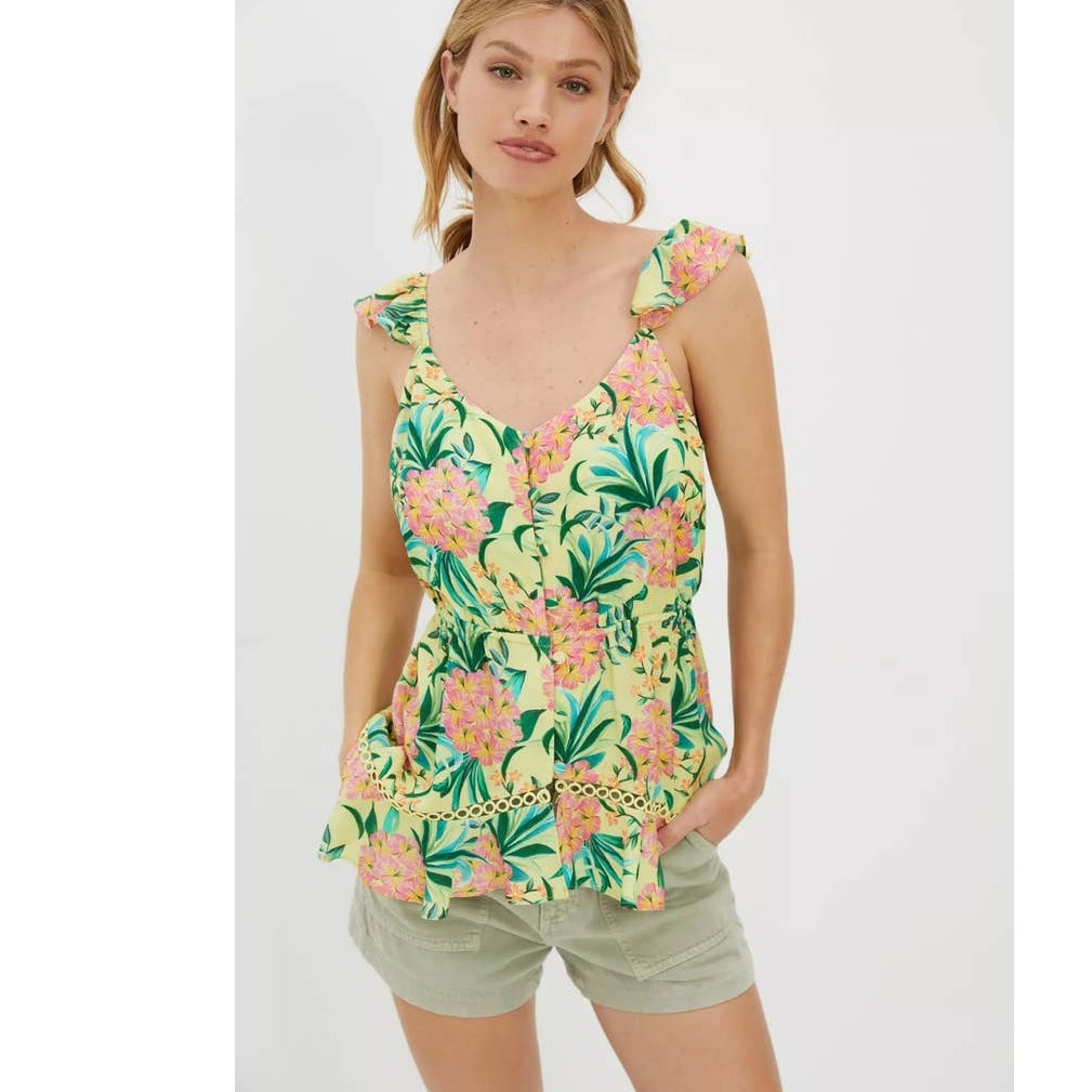 Anthropologie Farm Rio Ruffled Floral Tank